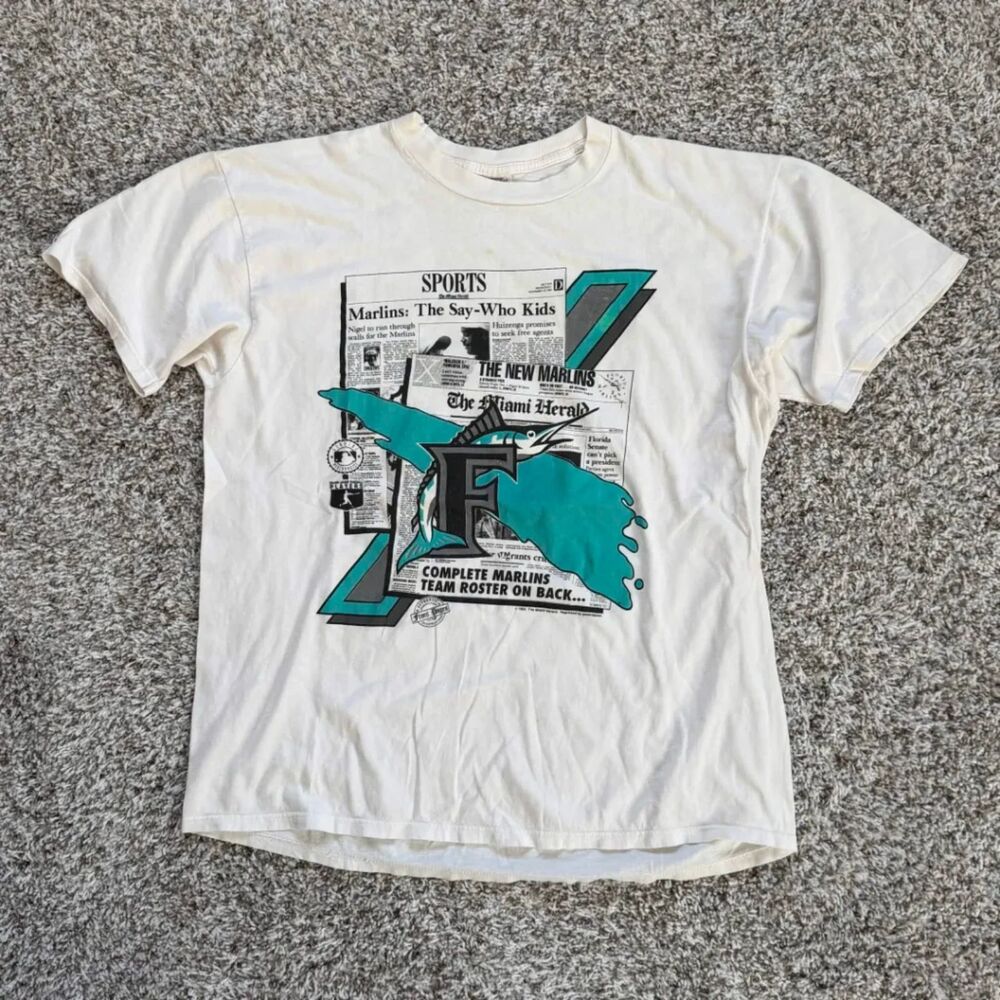 Vintage 1992 Florida Marlins Inaugural T Shirt Miami Herald Single Stitch XL USA